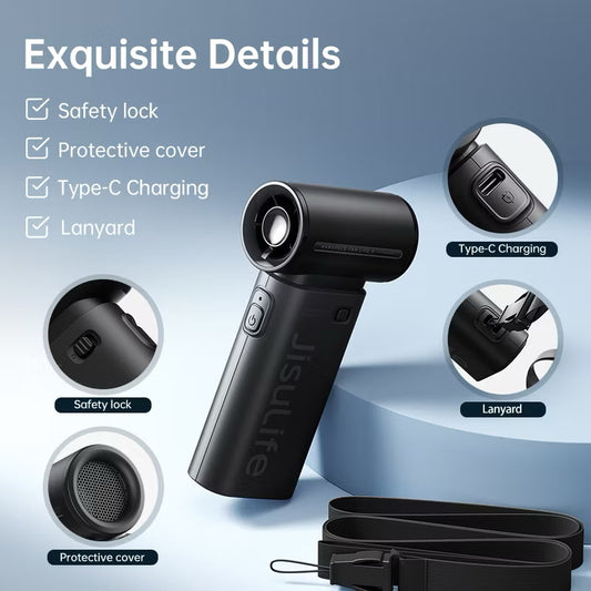 JISULIFE Life9 3600/5000mAH Portable Handheld Mini Fan 5 Speed Control Turbo Jet Rechargeable Fans for Travel